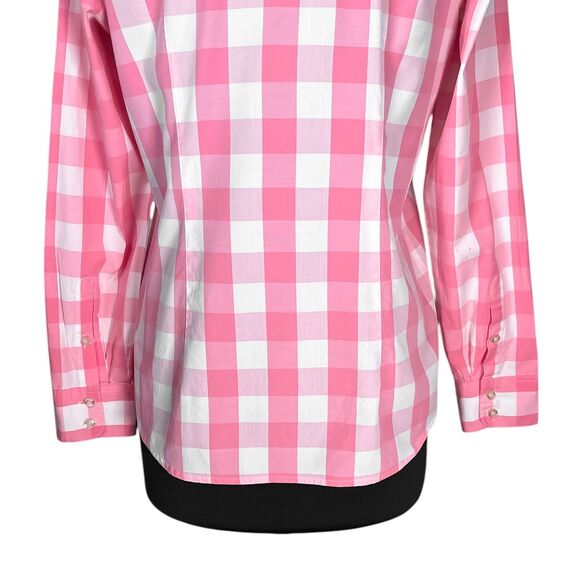 Vineyard Vines Women’s Shirt 8 Pink White Plaid Check Cotton Long Sleeve Preppy - Picture 9 of 10